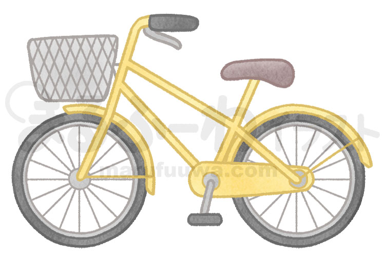 水彩風無料フリー素材のサンプル　カゴがついた黄色い自転車のイラスト