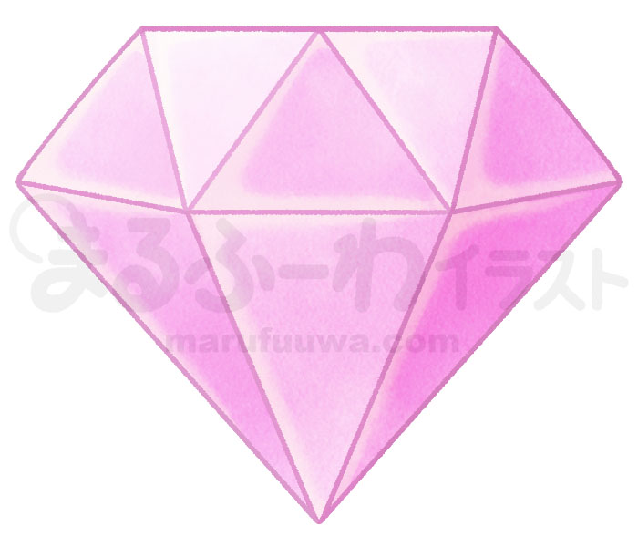 水彩風無料フリー素材のサンプル　ピンクの宝石のイラスト