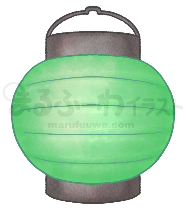 水彩風無料フリー素材のサンプル　緑の提灯のイラスト