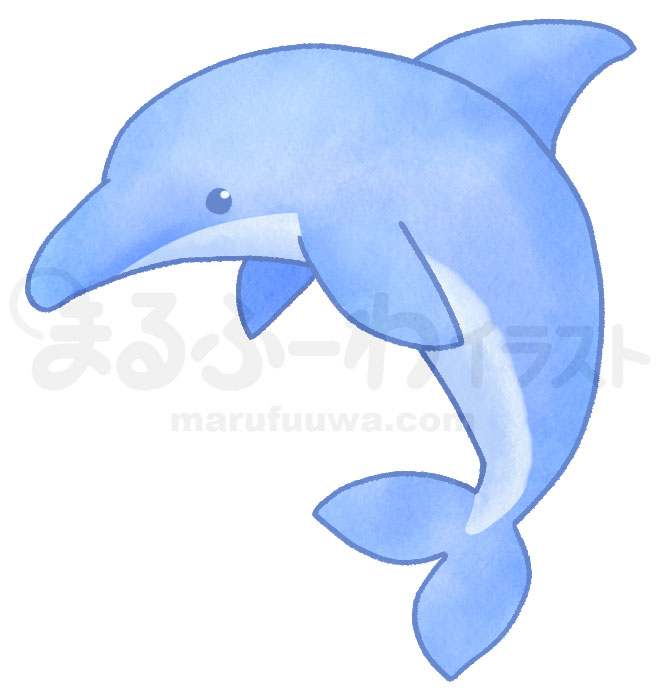 水彩風無料フリー素材のサンプル　青いシンプルなイルカのイラスト