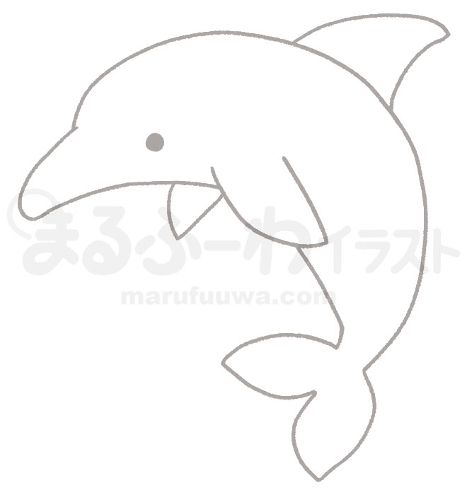 白黒線画の無料フリー素材のサンプル　シンプルなイルカのイラスト