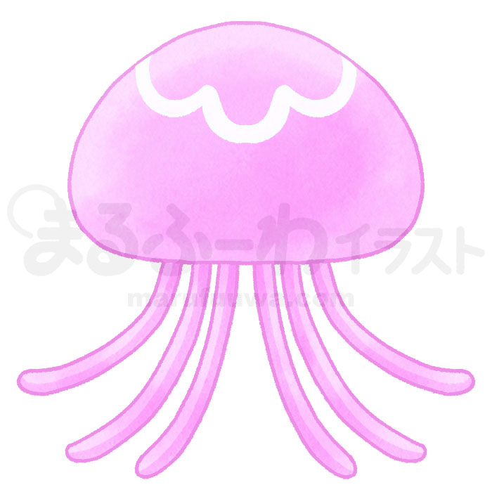 水彩風無料フリー素材のサンプル　シンプルなピンクのクラゲのイラスト