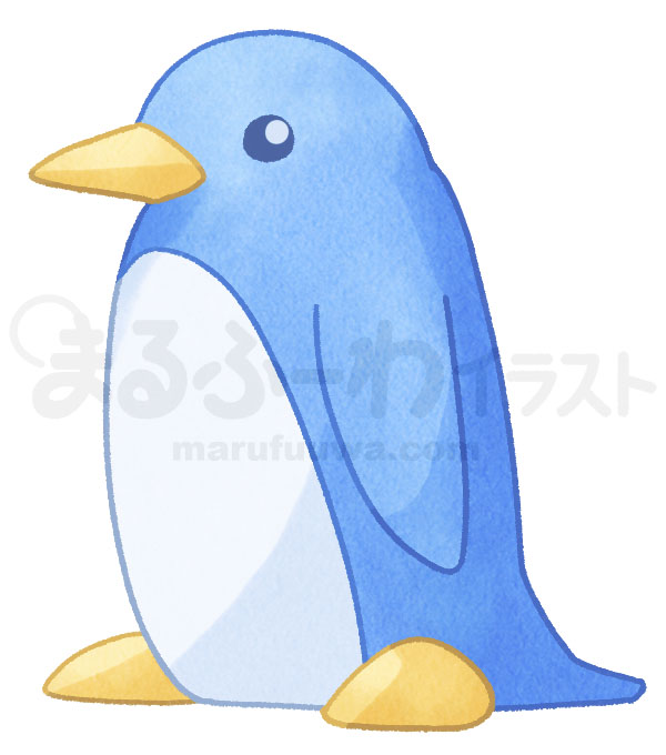 水彩風無料フリー素材のサンプル　青いシンプルなペンギンのイラスト