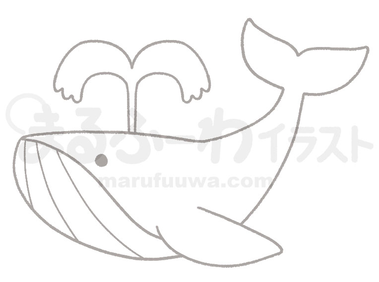白黒線画の無料フリー素材のサンプル　シンプルなクジラのイラスト