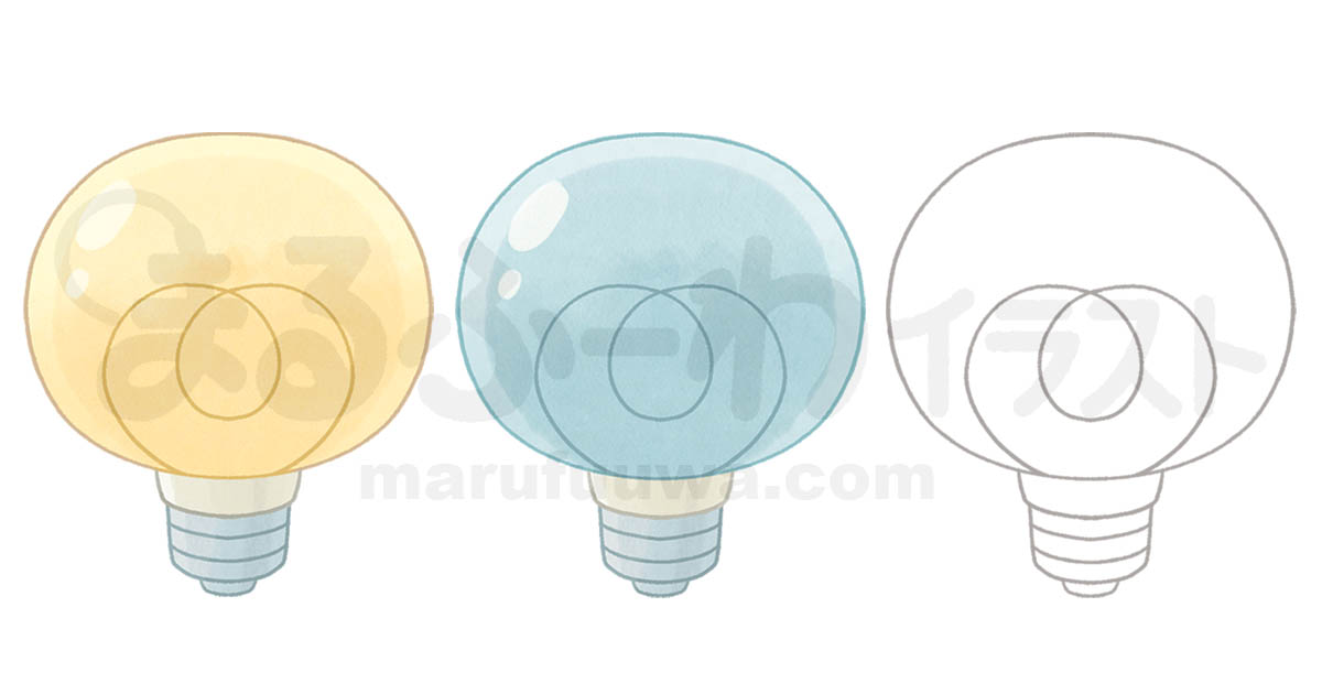 水彩風と線画のかわいい無料フリー素材　電球のイラスト