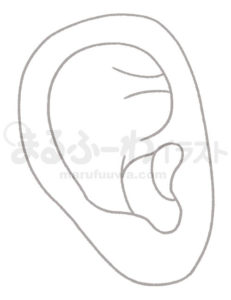 白黒線画の無料フリー素材のサンプル　右耳のイラスト