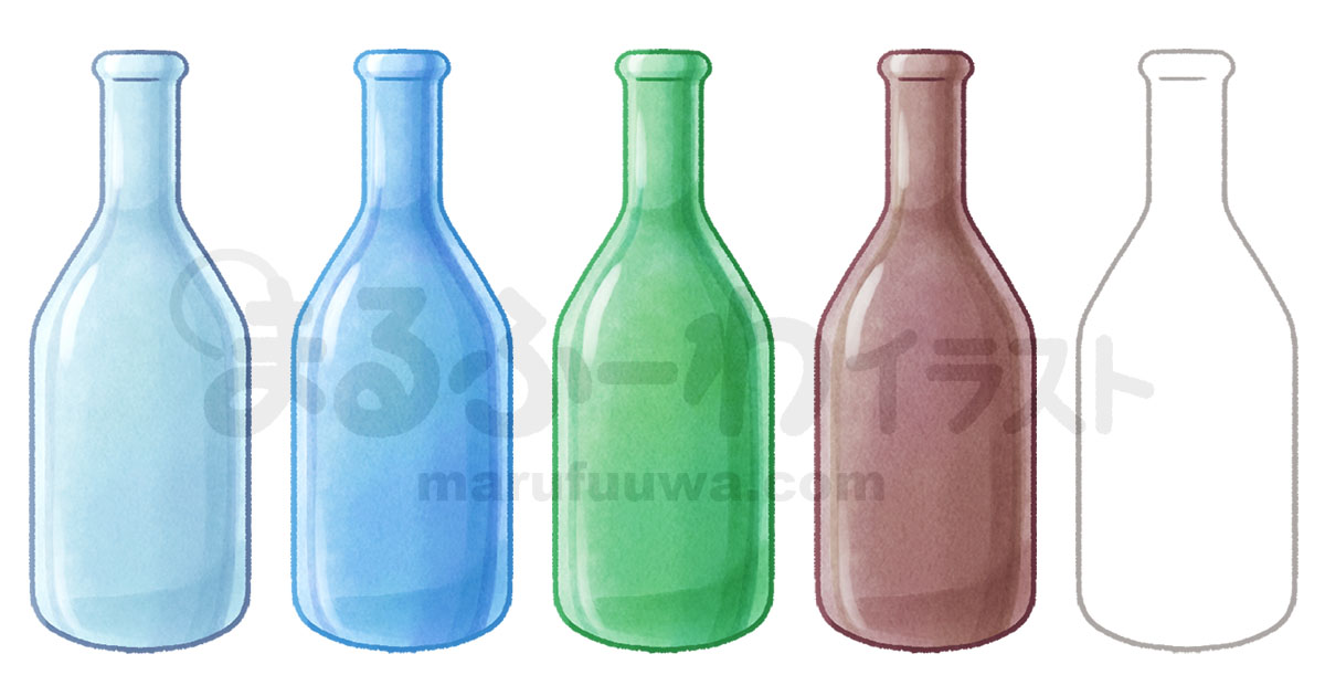 水彩風と線画のかわいい無料フリー素材　ガラス瓶のイラスト