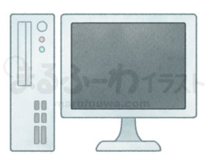 水彩風無料フリー素材のサンプル　デスクトップパソコンと画面がオフになっているディスプレイのイラスト