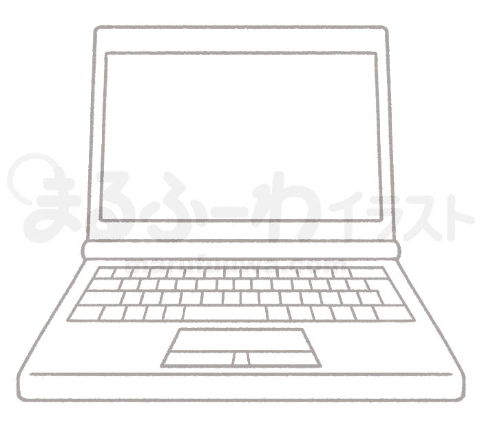 白黒線画の無料フリー素材のサンプル　ノートパソコンのイラスト