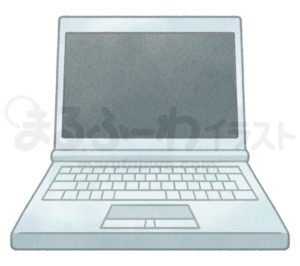 水彩風無料フリー素材のサンプル　画面がオフになっているノートパソコンのイラスト