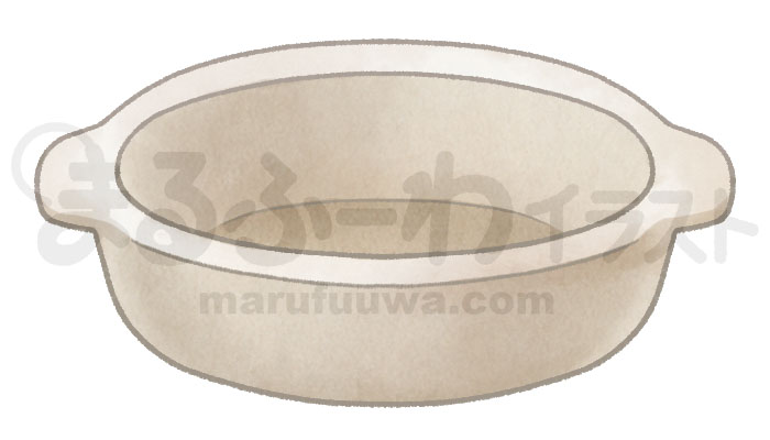 水彩風無料フリー素材のサンプル　蓋のないベージュの土鍋のイラスト