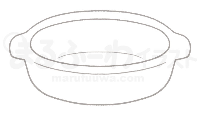 白黒線画の無料フリー素材のサンプル　蓋のない土鍋のイラスト
