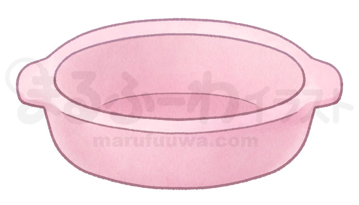 水彩風無料フリー素材のサンプル　蓋のないピンクの土鍋のイラスト