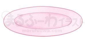 水彩風無料フリー素材のサンプル　ピンクの平たいお皿のイラスト