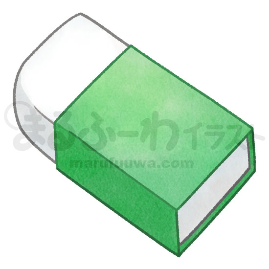 水彩風無料フリー素材のサンプル　緑のスリーブの消しゴムのイラスト