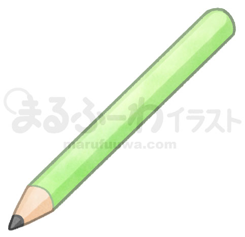 水彩風無料フリー素材のサンプル　黄緑の軸の鉛筆のイラスト